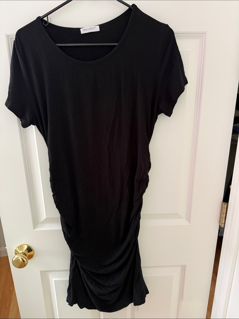 Maternity dress. Black Ruched Short Sleeve Dress